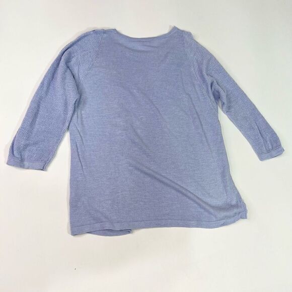 J Jill Sweater Top Womens Medium Blue Cutout Split 3/4 Sleeve Linen Blend Knit - Picture 10 of 12